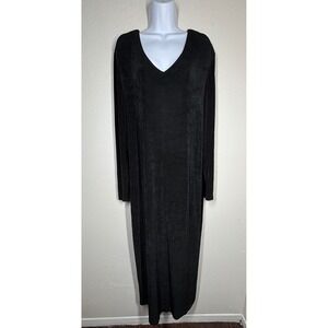 VTG 90s Jeffrey & Dara Black V Neck Long Sleeve Maxi Dress Women 24 Goth Stretch